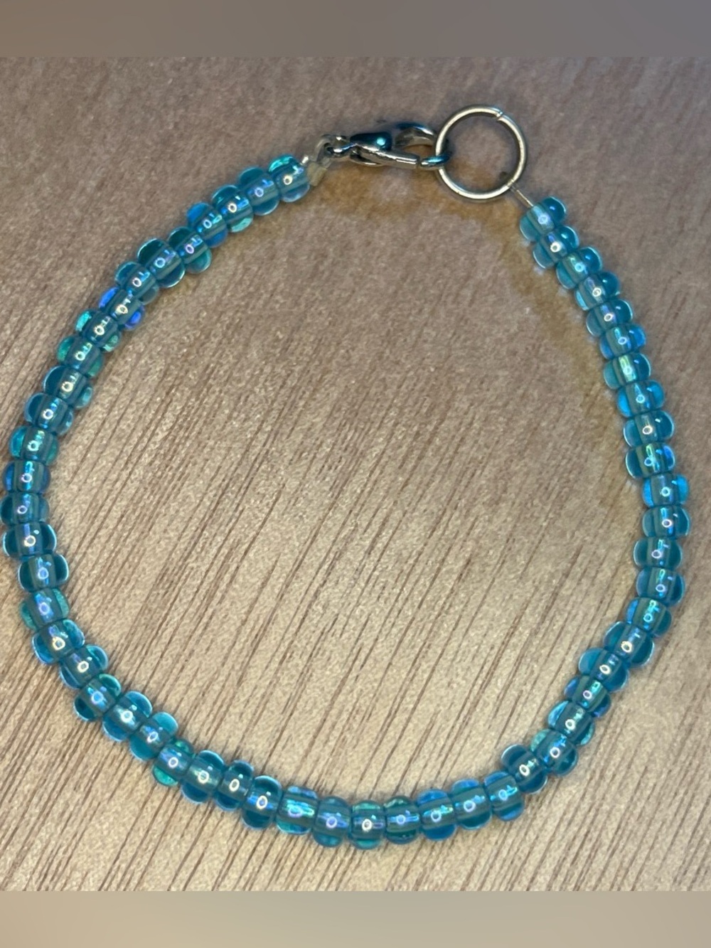 Handmade Blue Glass Bead Bracelet with Silver Clasp